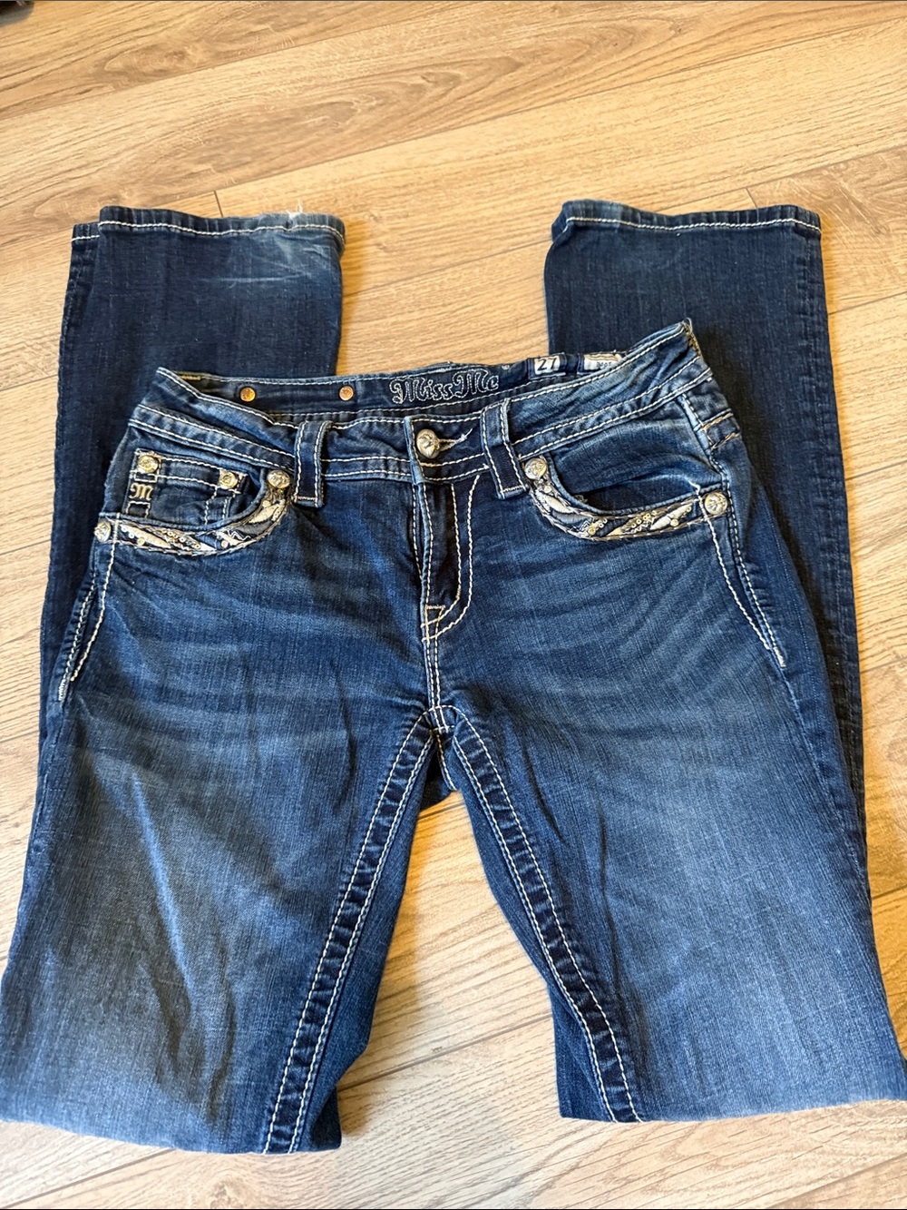 Miss me signature boot cut jeans silver sequin flap 27 - Picture 4 of 9